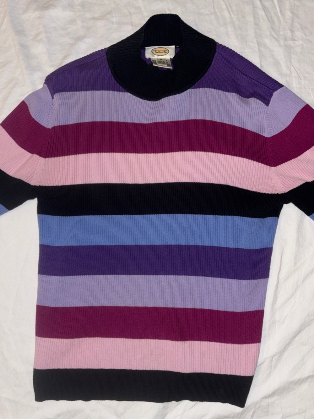 Talbots 90s Vintage Striped Mock Neck Knit Sweater - Medium